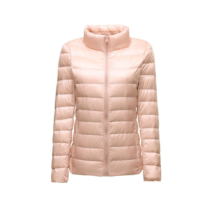 Lookbook Womens Lightweight Puffer Jacket Winter Stand Collar Short Coat-Tender Pink