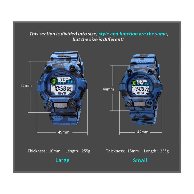 Kids LED Sports Camouflage Watch Waterproof Digital Electronic Military Wrist Watches-Blue