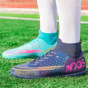 Hightop Soccer Boots Spikes Shoes Unisex Outdoor Indoor Sneaker-2Black Green