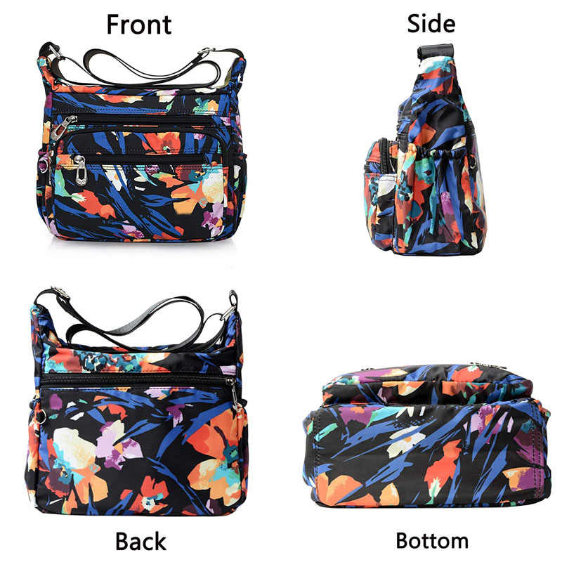 Women Nylon Floral Crossbody Bag Multi Pocket Shoulder Bag-Mini Flower
