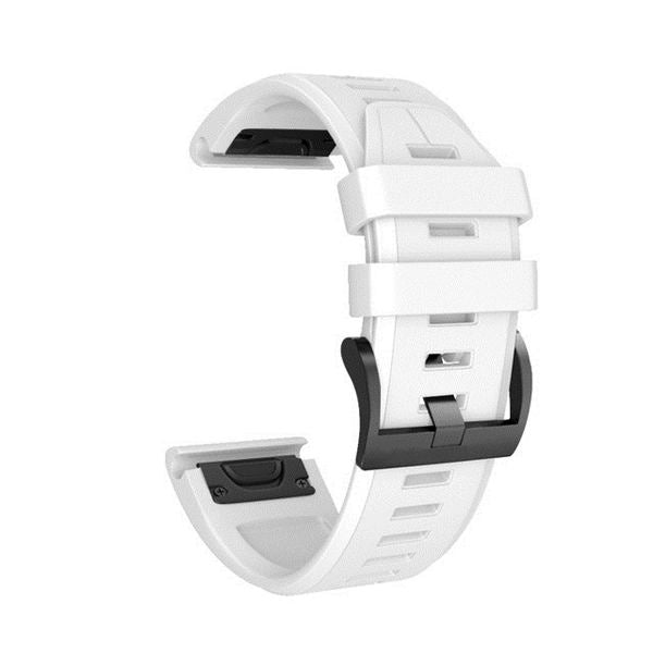 22mm 26mm Sport Silicone Watchband For Garmin Fenix  5Plus/5X Plus Easy Fit Quick Release Starp Black Steel Buckle-White