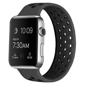 Sports Breathable Silicone Solo Loop Watchband for Apple Watch Series 6/5/4/3/2/1/SE-Black