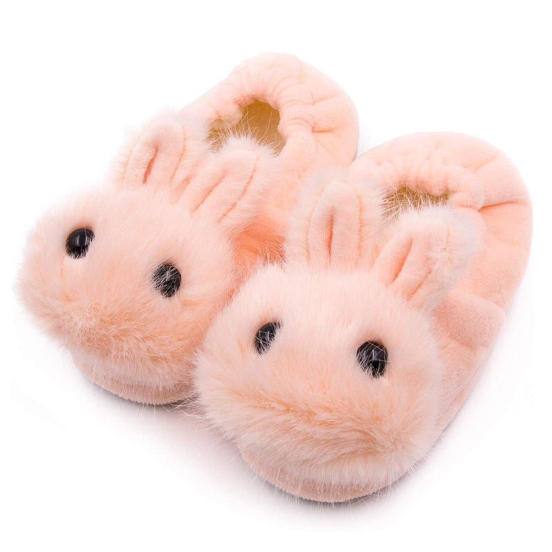 Fuzzy Rabbit Slippers for Toddler Girls Anti-Slip Warm House Shoes-Pink