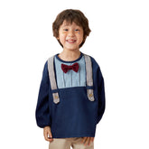 Kids Cute Long Sleeve Smock Corduroy Bib for Age 3-8 Years-Gentleman Blue