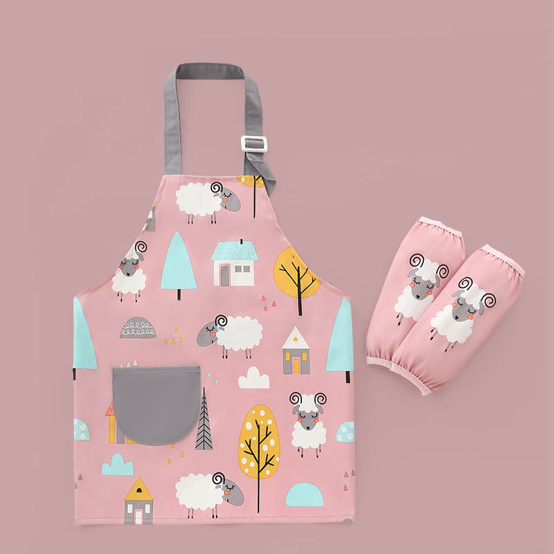 Kids Cartoon Animal Pattern Painting Waterproof Apron Set-Sheep