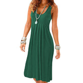 Summer Beach Tank Dresses Sleeveless Tunic Long Dress-DarkGreen