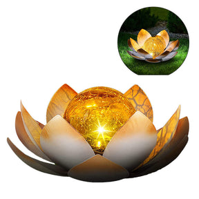 Solar Powered Lotus Lights Art Cracked Glass Ball Waterproof Garden Light for Pathway Lawn Patio