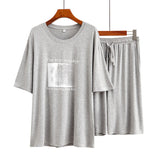 2 Piece Mens Loose Pajamas Summer Short Sleeve Lightweight Casual Set-Light Grey