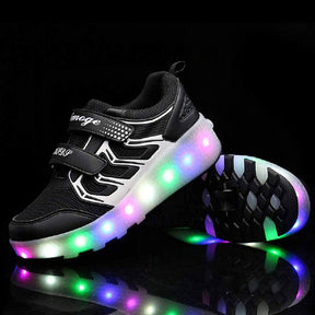 Kids Two Wheels Sneakers with Lights Rechargeable Roller Skates Shoes for Boys Girls-Black