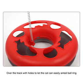 Interactive Cat Toy Scratching Spring Mouse Turntable with  Exercise Bell Balls-Red