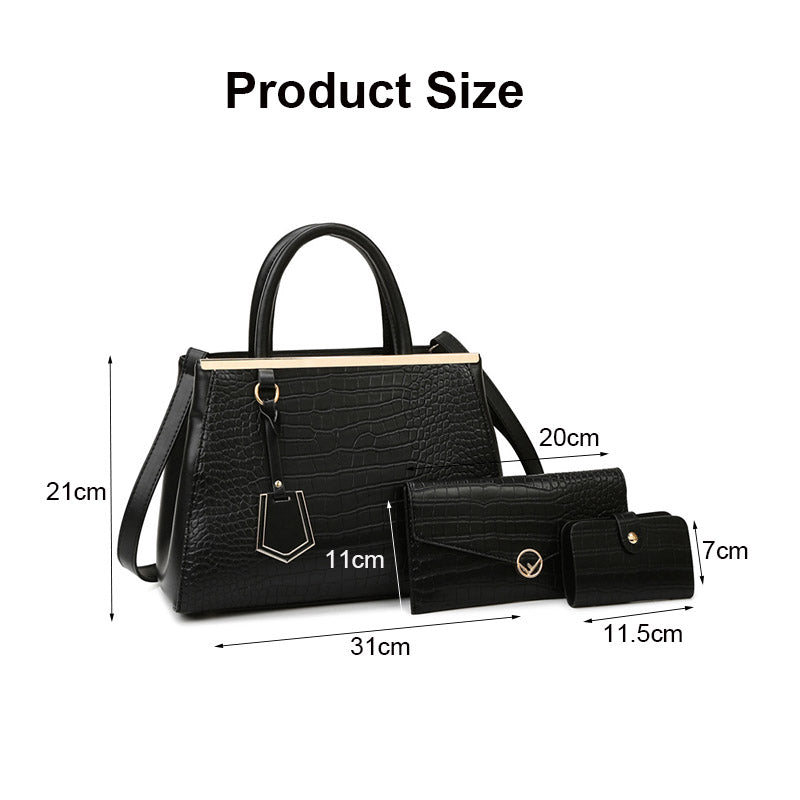 3Pcs Women Tote Bags Large Capacity Crack Design Fashion Purse-Black