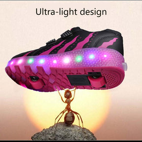 Rechargeable LED Light Shoes Roller Skates for Kids-028 Black Pink