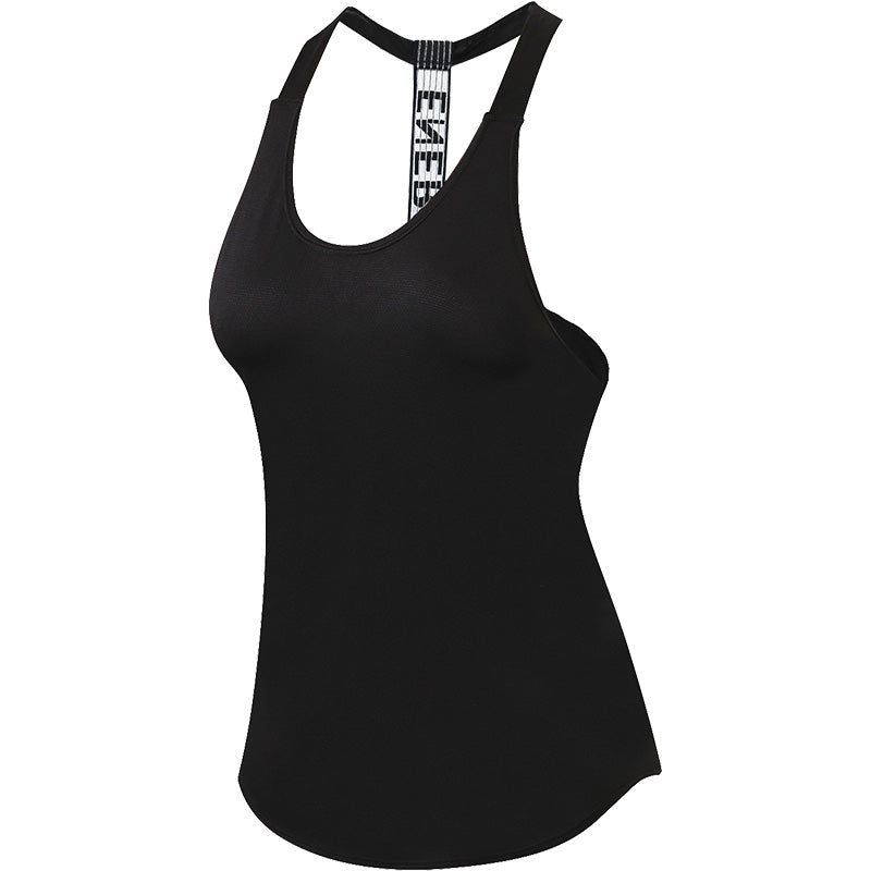 Women Workout Tank Tops T-Shape Sling Vest Fitness Running Training Quick Drying Yoga Tops 2011-Black