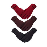 3 Pairs Women Winter Gloves Warm Touchscreen Windproof Gloves-BlackWine RedBrown
