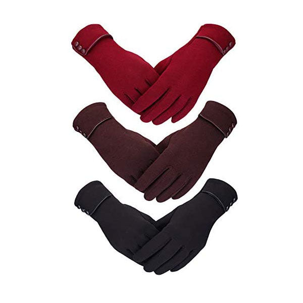 3 Pairs Women Winter Gloves Warm Touchscreen Windproof Gloves-BlackWine RedBrown