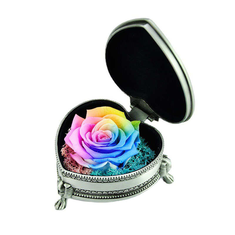 Preserved Flower Rose Heart Gift Box Valentines Day Gift for Her Wife-Silver/Color