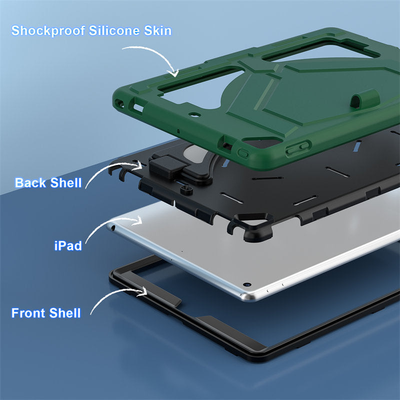 Tablet Case Kids Friendly with Pencil Holder for iPad 11 2020/2021/2022-GreenBlack