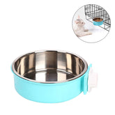 Crate Dog Bowl Removable Stainless Steel Hanging Pet Cage Bowl for Puppy Cats Birds-Blue