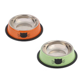 2PCS Pet Bowl Stainless Steel Non-Skid Base Dog Cat Bowl-GreenOrange