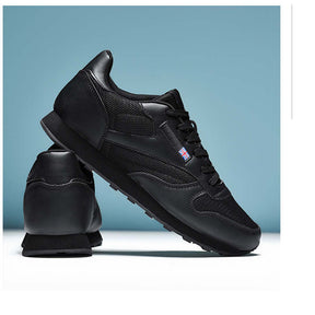 Couples Leather and Mesh Sneakers Lace up Lightweight Cushioned Sport Shoes-Black