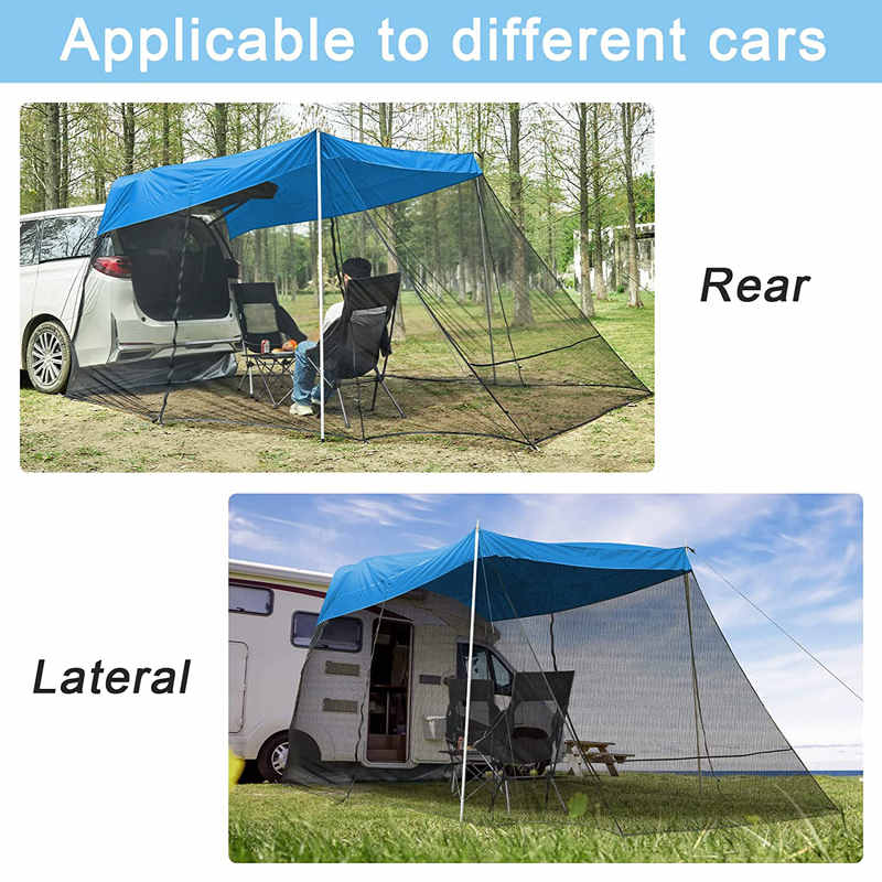 Portable Car Awning Sun Shelter with Mosquito Net for Camping-Green