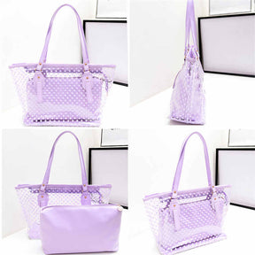 Candy Color PVC Clear Shoulder Bag Beach Tote Bag-Blue