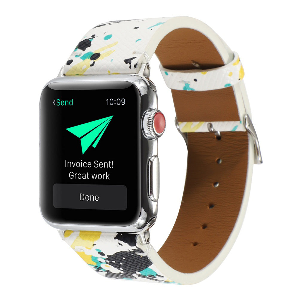 Graffiti Painted PU Leather Watch Band Microfiber Design For Apple Watch SE/6/5/4/3/2/1(Graffiti5)