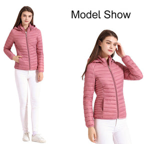 Womens Short Down Jacket Stand Collar Lightweight Removable Cap-DouShaPink