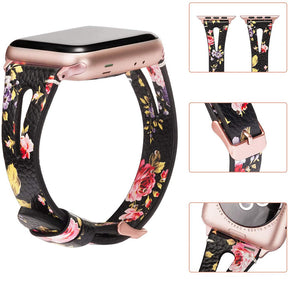 Fashion Triangle Hole Leather Watch Band For Apple Watch SE/6/5/4/3/2/1(Pink Flower)