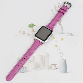 Slim Flower Printed Leather Watch Band For Apple Watch SE/6/5/4/3/2/1(Rose)