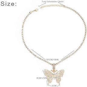 Sparkly Butterfly Rhinestone Pendant Necklaces for Women and Girls-Gold