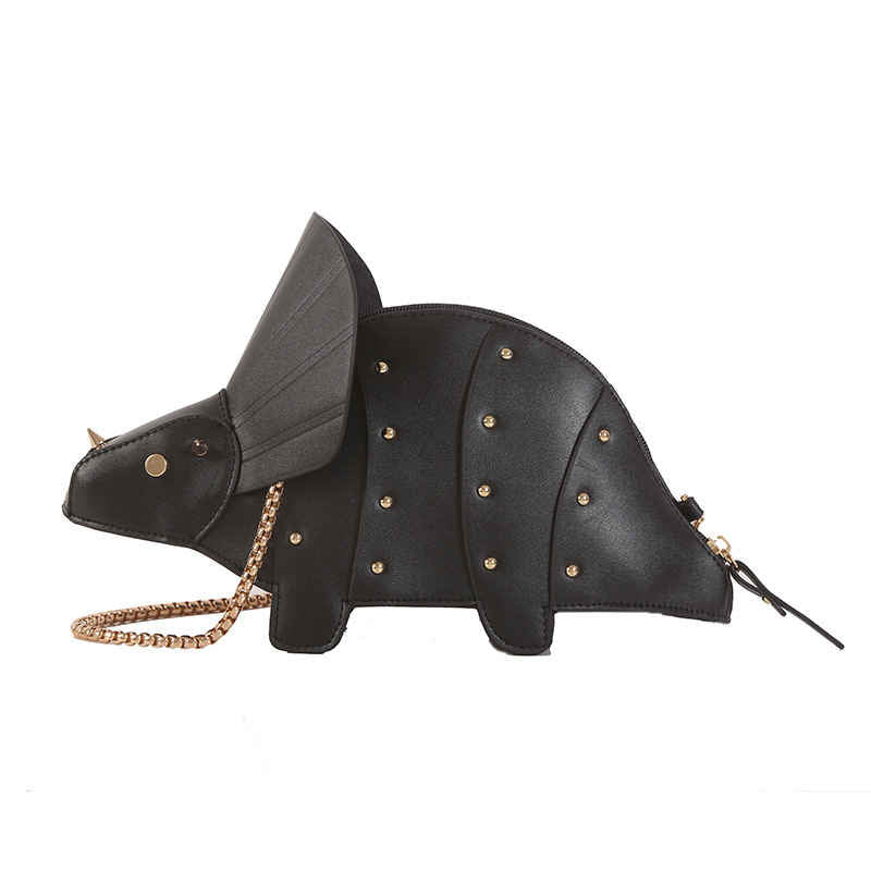 Dinosaur Shape Crossbody Shoulder Bag Women Pu Leather Rivet Chic Clutch-Black