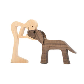 Men and Dog Wooden Statue Bedroom Home Decoration-3