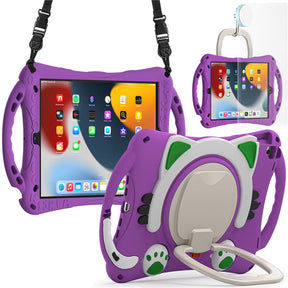 CatB Silicone Case For iPad 10.2 Air10.5 Pro10.5 Shockproof Shoulder Strap Handle Stand-Purple