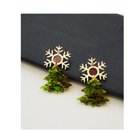 Pair of Christmas Tree Snowflake Earrings for Womens Girls Holiday Gifts