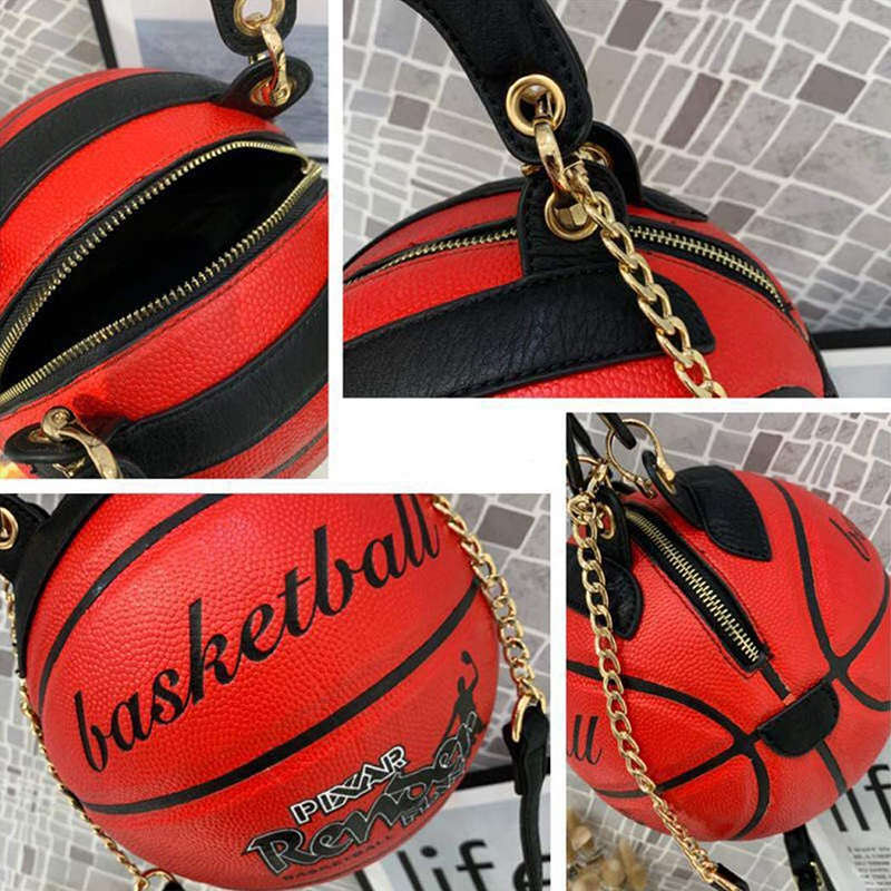 Basketball Shaped Handbags PU Adjustable Strap Messenger Bag for Women Girls-Red