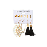 6 Pairs Fashion Earrings Set with Tassel Dangle Hoop Earrings Colorful Statement Earrings Studs-(Style 1)