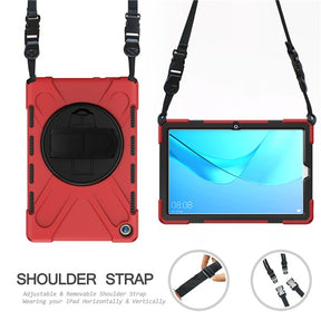 OnePiece Tablet Case Anti-fall Protective Cover Bulit-in Kickstand/Hand+Neck Strap For HuaWei MediaPad M6 10.8inch 2019/Matepad 10.8inch-Red