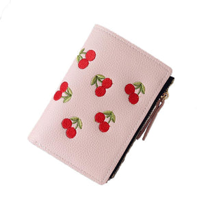 Women Cute Small Wallet Cherry Pattern Card Holder-Pink