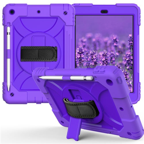 Rainbow iPad Case Armor Cover With Pencil Holder For iPad 7 10.2 2019-Purple&Purple
