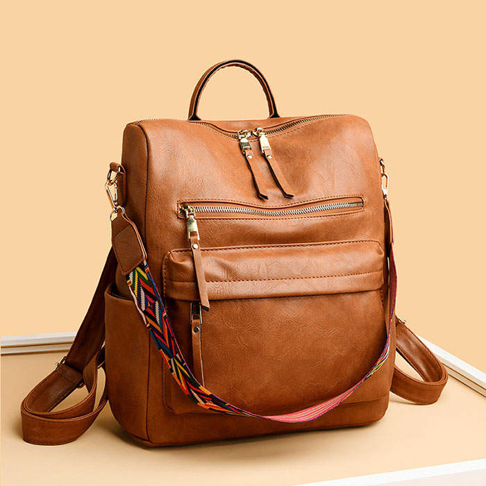 Women's Fashion Purse Backpack Multipurpose Design Backpack PU Leather Travel bag-Brown