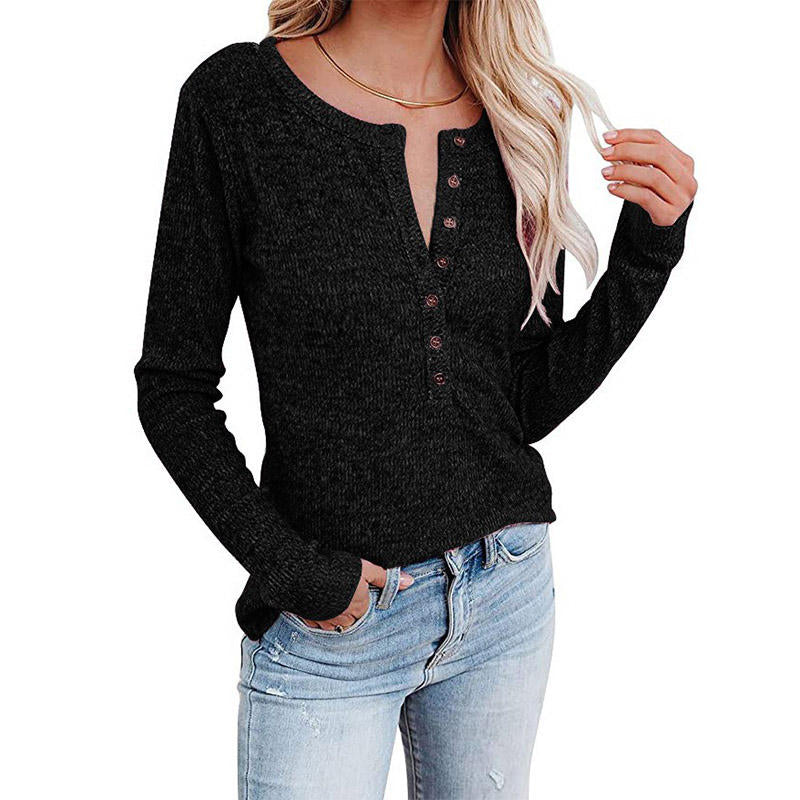 Womens Long Sleeve Tops Pullover with Buttons Down Casual Loose Fit-Blue