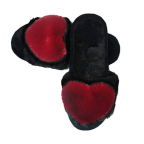 Womens Fuzzy Slippers Open Toe Cozy Memory Foam Sandals-Love Wine Red