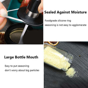 Portable 4-Jar Seasoning Organizer Rack Built-in Spoon Moisture-Proof-ABS Lid