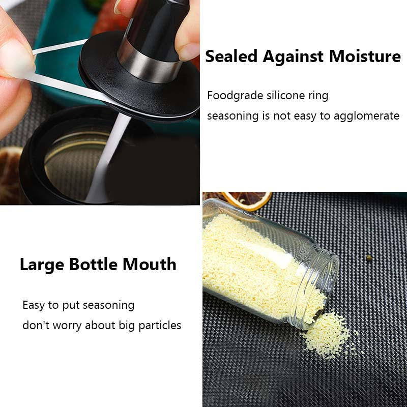 Portable 4-Jar Seasoning Organizer Rack Built-in Spoon Moisture-Proof-ABS Lid