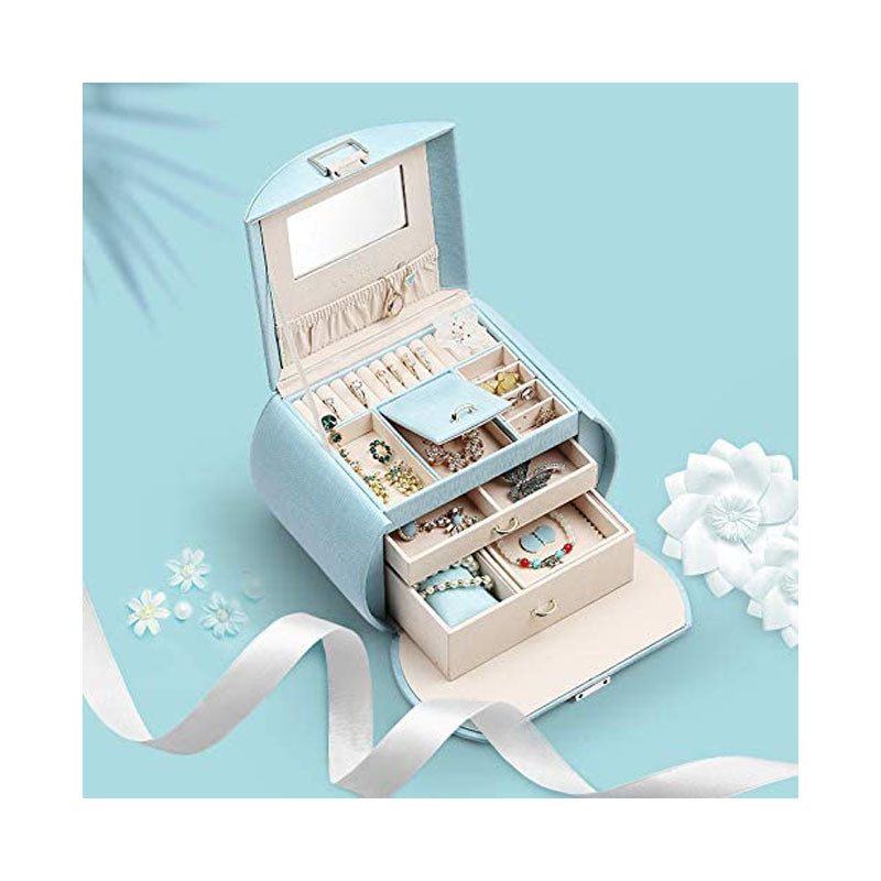 Princess Style Jewelry Box Multi-layer Large Capacity Fabulous Girls Gift-Sky Blue