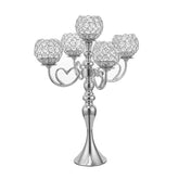 5 Arms Crystal Candelabra for Wedding Table Decoration-Silver