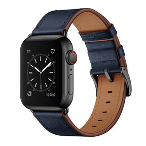 Classic Watchband Cowhide Suitable for iWatch Ultra Series 8 SE 7 6 5 4 3 2 1-Black-DarkBlue