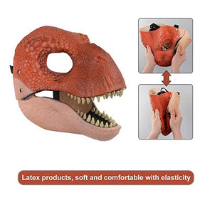 Movable Jaws Dinosaur Mask Kids Costume Party Gifts-Red Brown