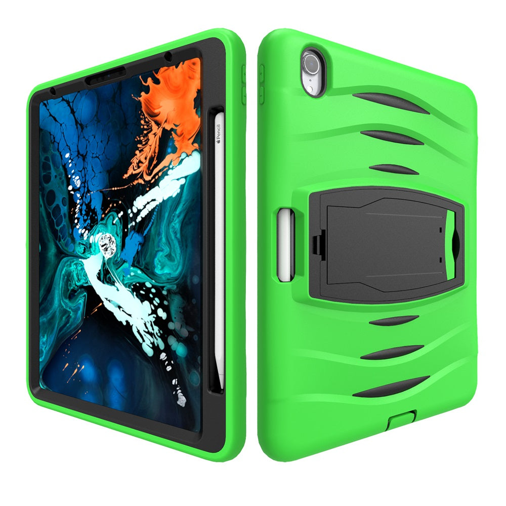 Shock Wave Kickstand Case Anti-Fall Protection With Pencil Holder For iPad Pro12.9 (2018)-Green